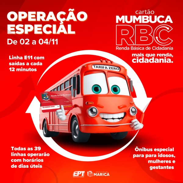 Operação Especial: Mais Vermelhinhos e Micro-ônibus para beneficiários do Renda Básica em Maricá de 02 a 04/11