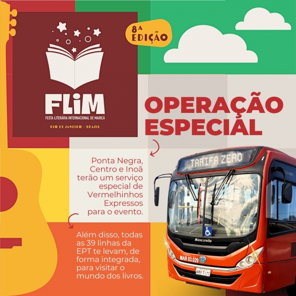 FLIM de Maricá: EPT disponibiliza Vermelhinhos Expressos para o evento com saídas de Ponta Negra, Centro e Inoã