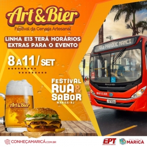 Horários extras da linha e13 para o evento art &amp; bier no parque nanci