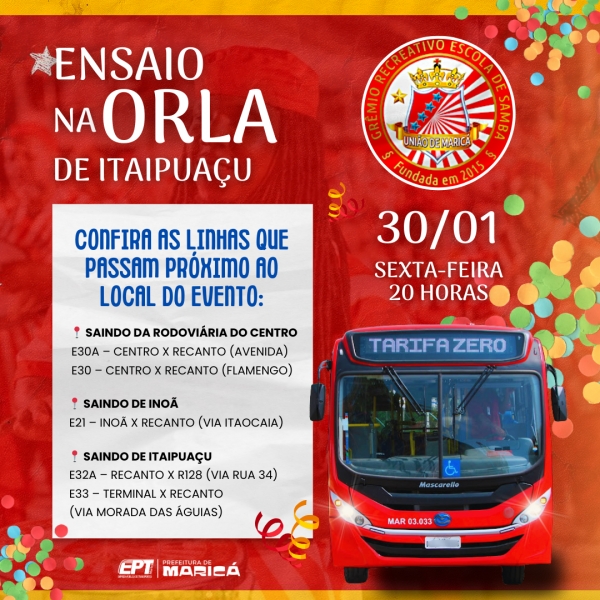 Confira as linhas que atendem o ensaio de rua em Itaipuaçu