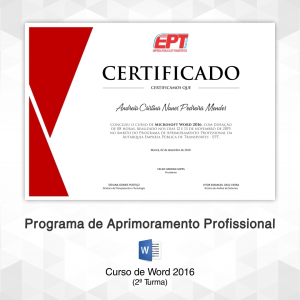 EPT entrega certificados aos participantes de curso de aprimoramento