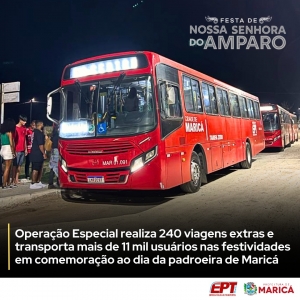 Operação Especial realiza 240 viagens extras e transporta mais de 11 mil usuários nas festividades em comemoração ao dia da padroeira de Maricá