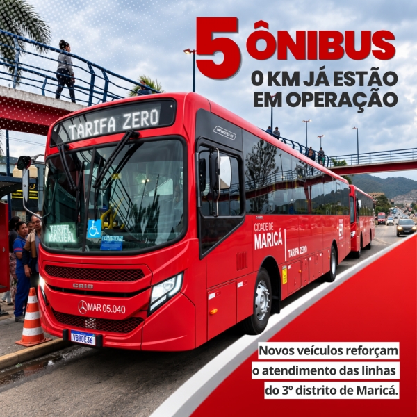 EPT renova frota com cinco ônibus 0 km para atender linhas do 3º distrito de Maricá